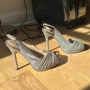 Sparkly Silver Open Toe Heels